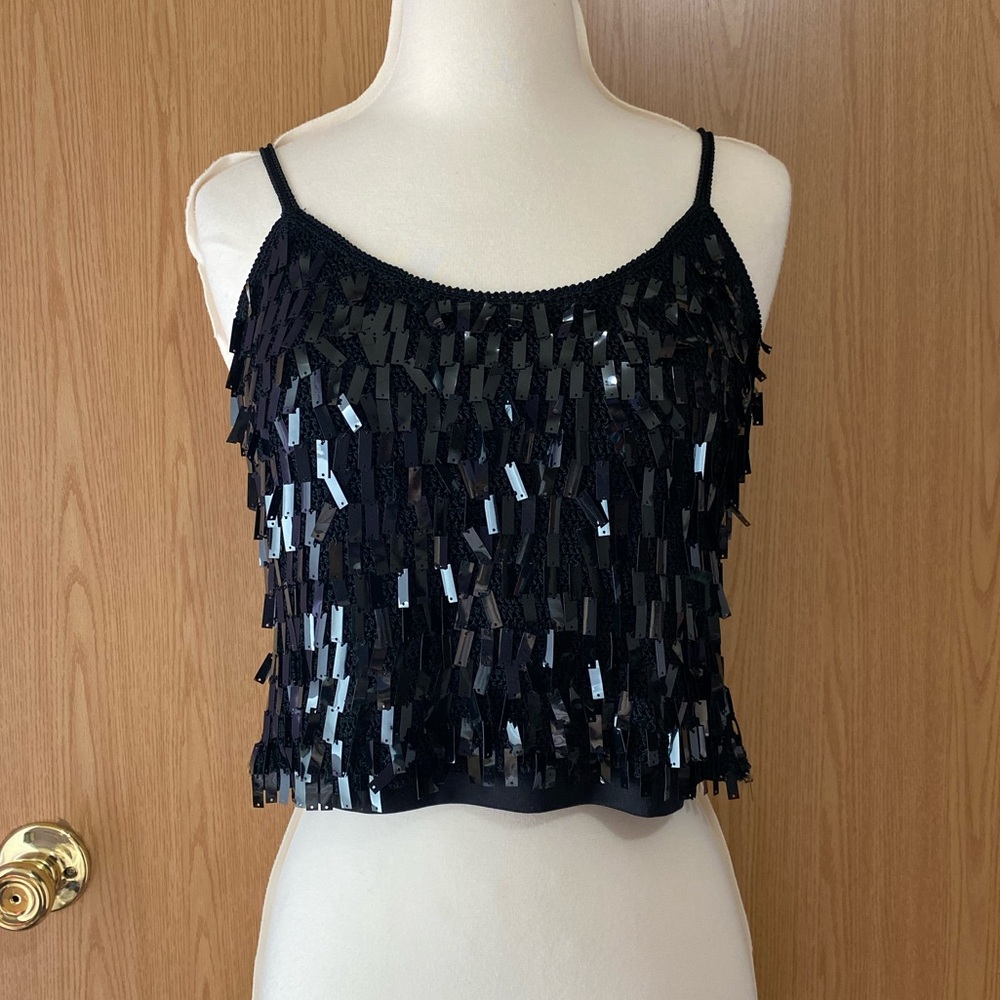 Black Sequin Crop Top
